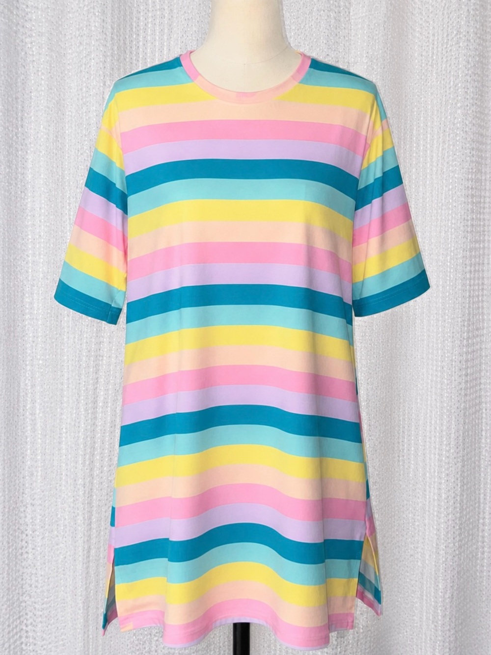 Source Unknown Pastel  Stripe women Tee Dress - Pink, Yellow & Blue vintage